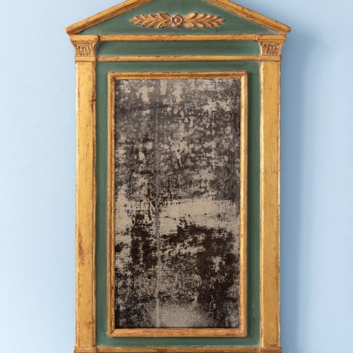 French Empire Green And Giltwood Pediment Mirror, Early 19Th Century