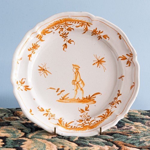 Orzilhac Faience, Ochre Plate With Character, C. 1770