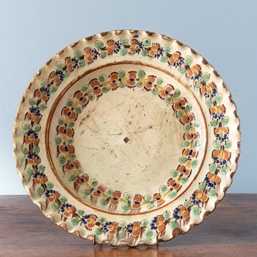 Swiss Polychrome Slipware Floral Dish From Langnau, 18Th Century