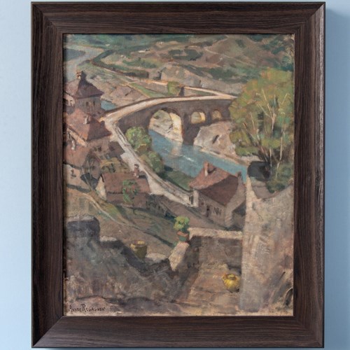André Regagnon, Village View, Oil Painting On Canvas, Midcentury