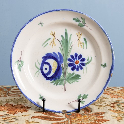 French Faience, Blue Floral Plate, Early 19Th Century