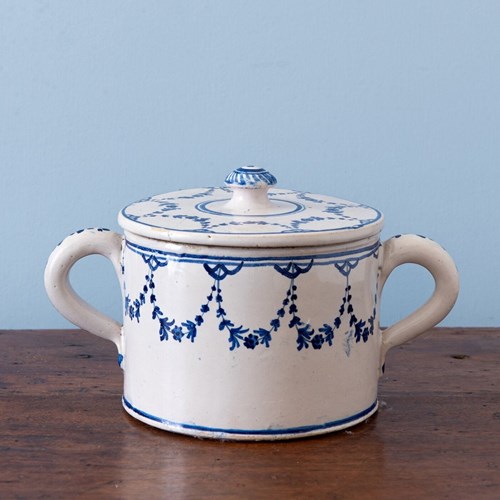 French Faience, Blue & White Lidded Butter Dish, Early 19Th Century