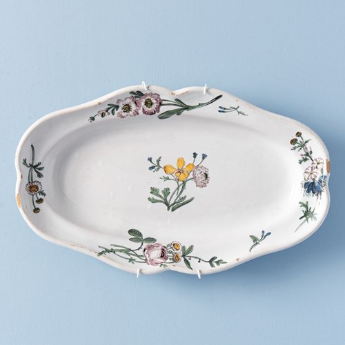 Marseille Faience, Botanical Oval Dish, C. 1760