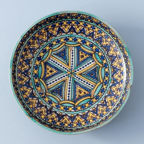Moroccan Pottery, Fez Polychrome Dish, Late 19Th Century