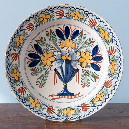 Dutch Delft, Polychrome Vase And Flowers Dish, Early 19Th Century