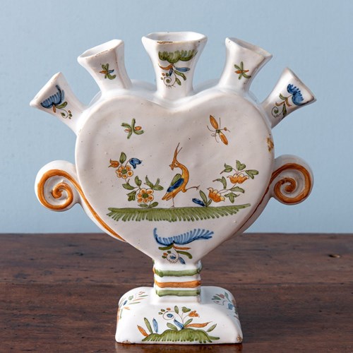 Moustiers Faience, Heart-Shaped Tulipiere, Late 19Th Century