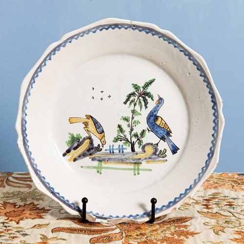 Nevers Faience, Two Birds Plate, Late 18Th Century