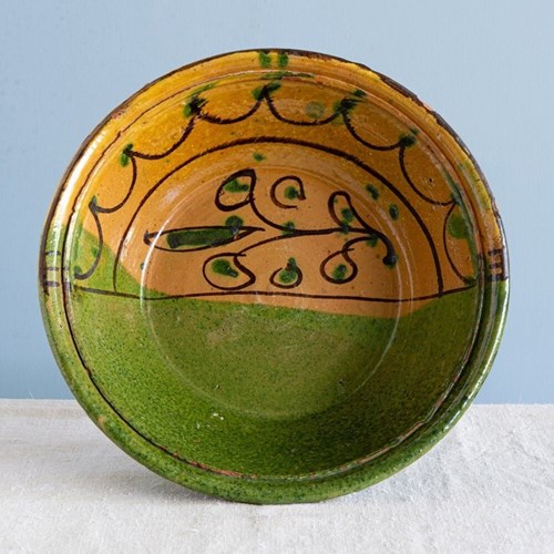 Nabeul Pottery, Yellow & Green Bowl, Early 20Th Century