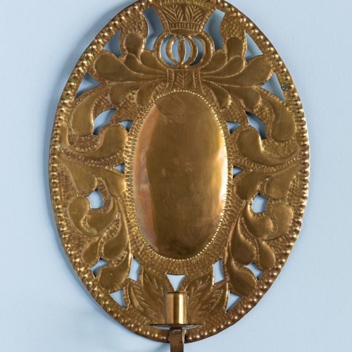 Brass Repoussé Oval Sconce, Early 20Th Century