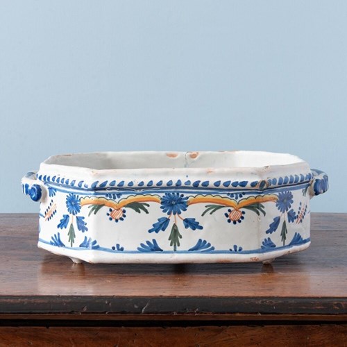 La Rochelle Faience, Blue And Orange Jardiniere Basin, 18Th Century