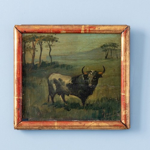 French School, The Camargue Bull, Oil Painting On Board, 19Th Century