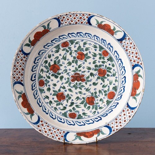 Pair Of Dutch Delft Polychrome Floral Dishes, 18Th Century