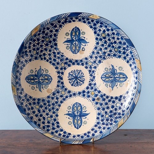 Moroccan Pottery, Fez Blue Floral Dish, 19Th Century