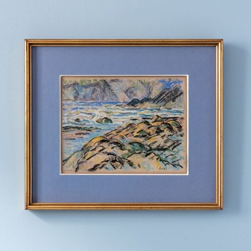 Walter Durac Barnett, Coastal Landscape, Pastel On Paper, Early 20Th Century