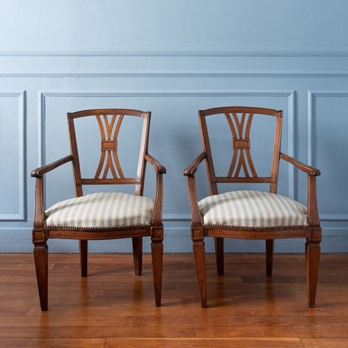 Pair Of French Provincial Armchairs With Tapered Legs, Early 19Th Century