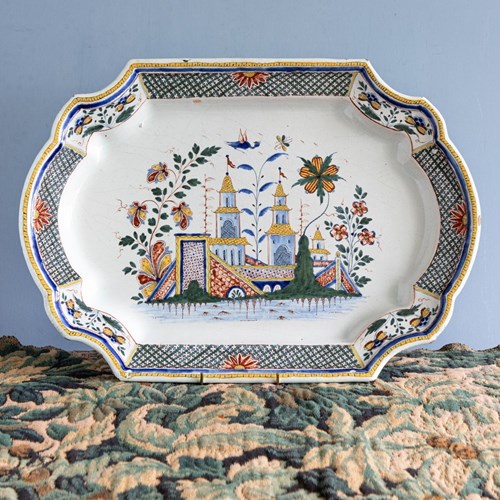 Rouen Faience, Large Chinoiserie Platter, C. 1730-50