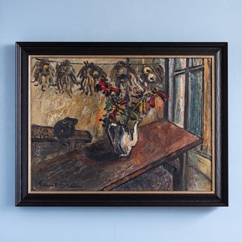 Marcel Saint-Jean, Table With Flowers, Oil Painting On Canvas, Midcentury