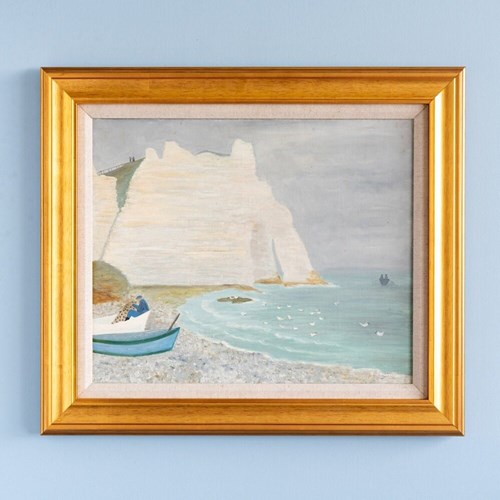 Andrée Saunier, Étretat, Oil Painting On Canvas, Midcentury