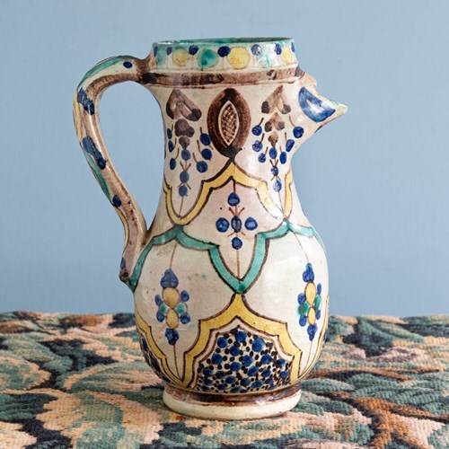 Fez Pottery Floral Jug, Early 20Th Century