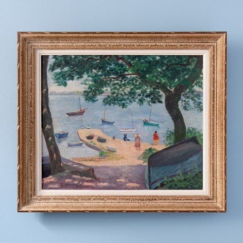 French School, The Jetty, Oil Painting On Canvas, 1952