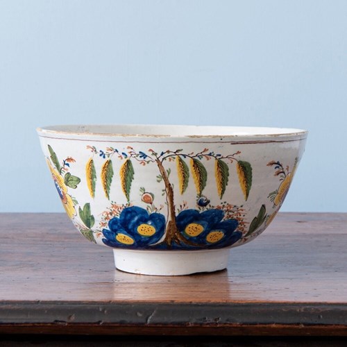 Dutch Delft, Polychrome Floral Bowl, 18Th Century