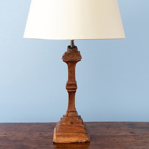Carved Wood Stepped Table Lamp, 18Th Century