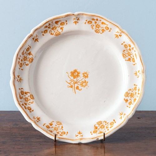Moustiers Faience, Ochre Floral Plate, 18Th Century