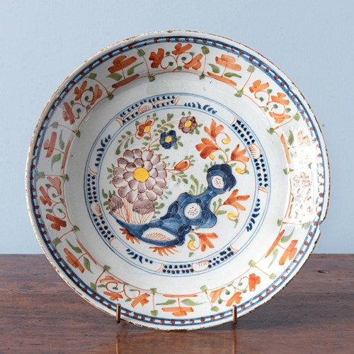 Dutch Delft, Polychrome Chinoiserie Floral Plate, 18Th Century