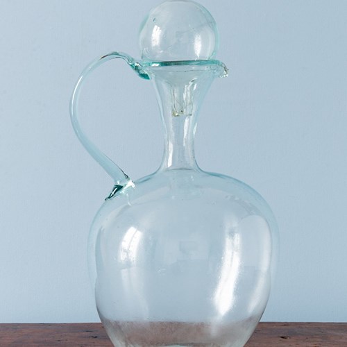 Spanish Teal Blown Glass Carafe With Stopper, 19Th Century