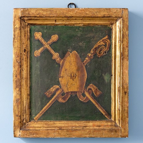 Italian School, Bishop's Mitre, Oil Painting On Board, 19Th Century