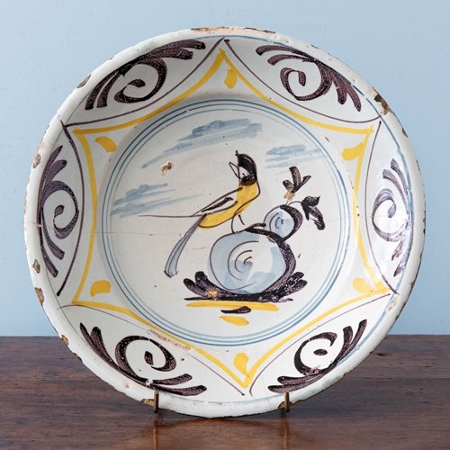 Dutch Delft, Yellow & Manganese Bird Dish, 18Th Century