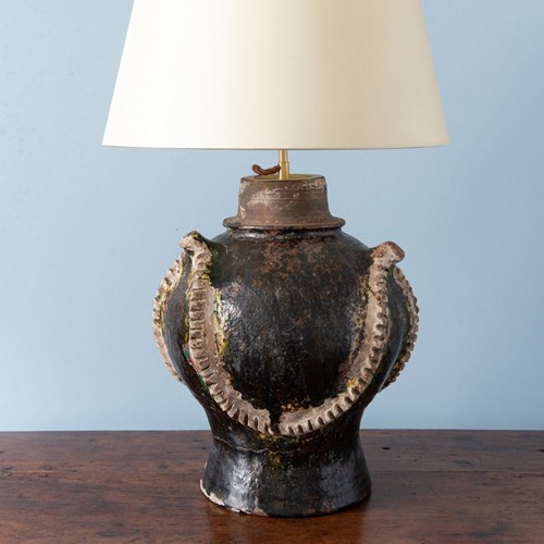 Sauxemesnil Glazed Earthenware, Roof Finial Table Lamp, 17Th Century