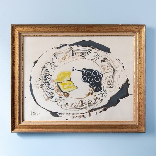 French School, Lemons & Grapes, Gouache And Ink On Paper, Midcentury