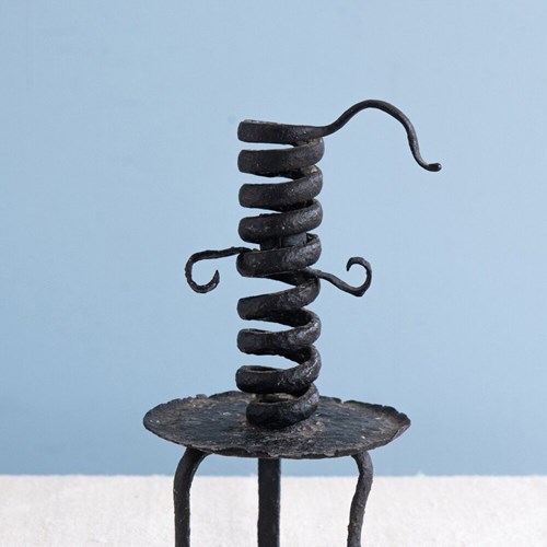 French Wrought Iron 'Queue De Rat' Medium Candlestick, Late 17Th Century