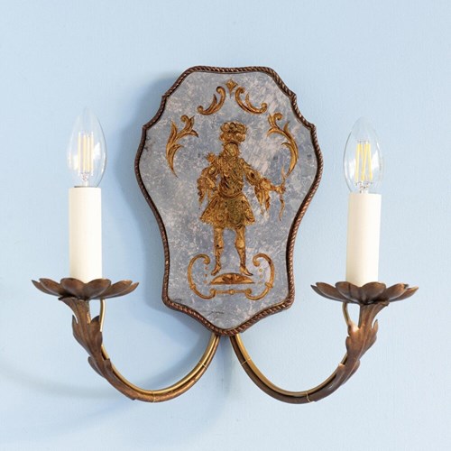 Pair Of Murano Painted Mirror Sconces, 1930S