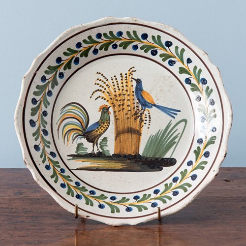 Nevers Faïence, Birds On Wheat Sheaf Plate, Late 18Th Century