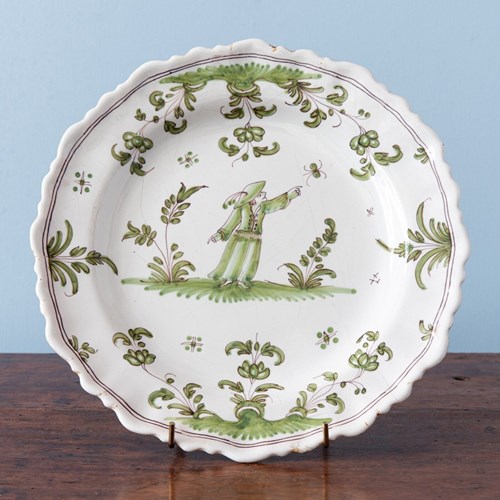 Bordeaux Faience, Green Plate With Figure, Mid-18Th Century