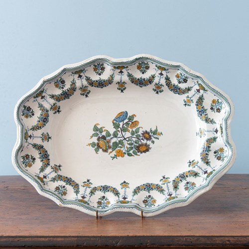 Moustiers Faience, Oval Floral Dish, C. 1750