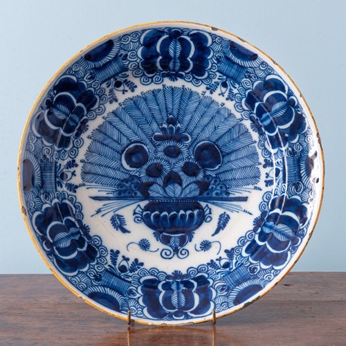 Dutch Delft, Blue & White Peacock Dish, 18Th Century