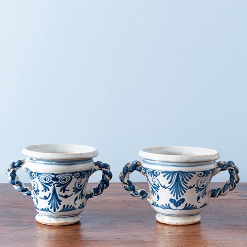 Nevers Faience, Pair Of Blue & White Jasmine Vases, Late 17Th Century