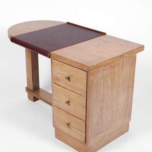 Modernist Art Deco Limed Oak Desk In The Manner Of Jacques Adnet