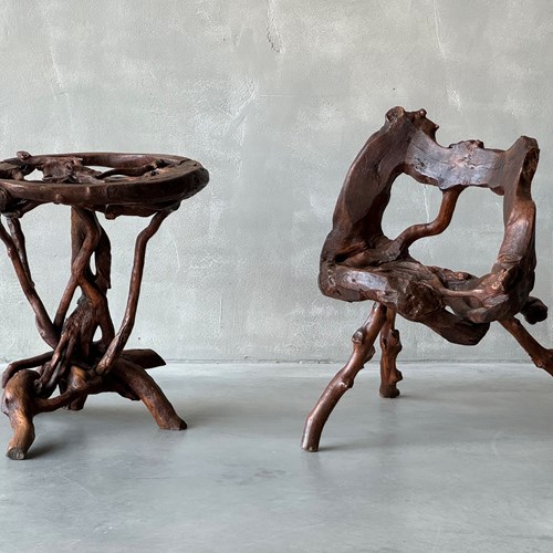 A 1960S Root Table And Chair
