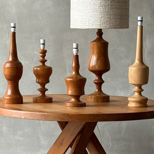 A Midcentury Set Of Turned Wooden Lamps