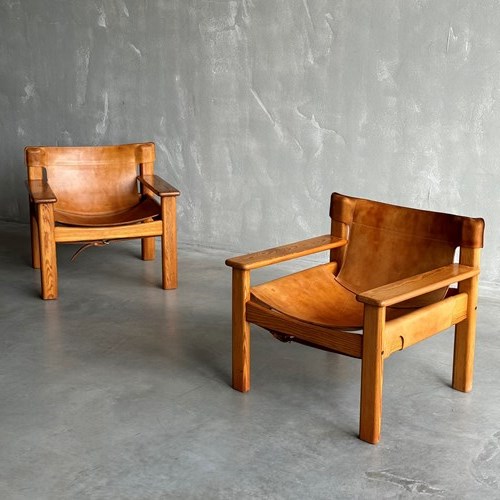 A Pair Of 1970S Leather Slung Chairs