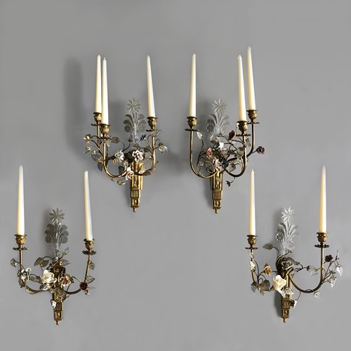 A Set Of 4 Louis XVI Style Gilt Bronze Wall Lights