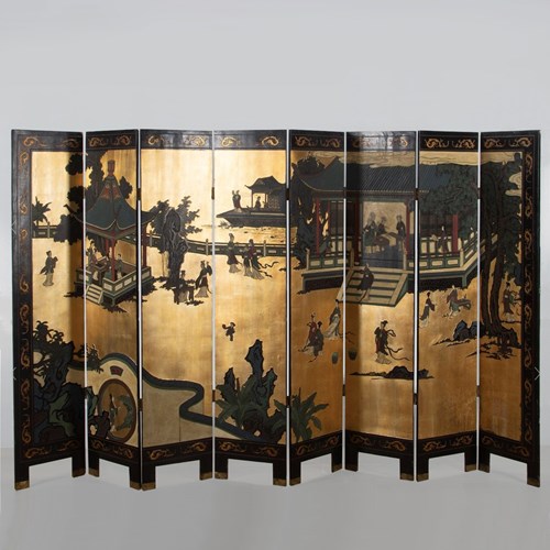 19Th Century Chinese Export Coromandel Lacquer Chinoiserie Eight-Fold Screen