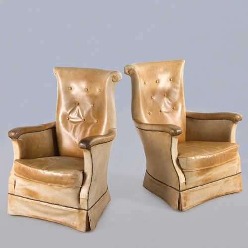 Pair Of  French Tan Leather Chairs