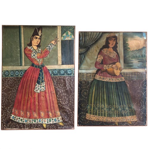 Two Large 19Th Century Persian Qajar Paintings