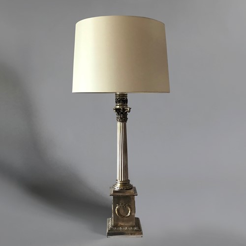 Large Silver Plated Column Lamp