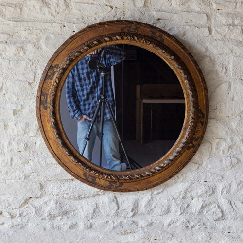 A 19Th Century Large Round Painted Mirror